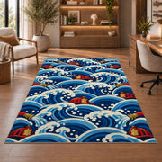 Great Wave with Fire Helmets firefighter rug in a study with an armchair and bookshelves