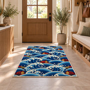 Great Wave with Fire Helmets firefighter rug in an entryway