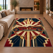 Art Deco Fire Engine firefighter rug in a living room with a fireplace