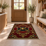 Gold Fire Helmet Crest firefighter rug in an entryway