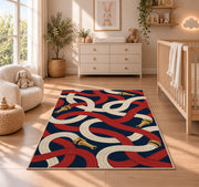 Looping Fire Hoses firefighter rug in a nursery beside a crib