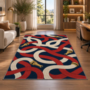 Looping Fire Hoses firefighter rug in a home office beside a desk