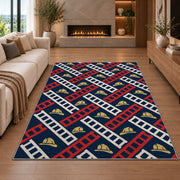 Fire Ladder Pattern firefighter rug in a living room with a fireplace