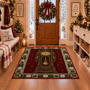Grandfather Clock with Garland Christmas area rug in a Christmas-decorated entryway
