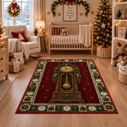 Grandfather Clock with Garland Christmas area rug in a nursery with a crib