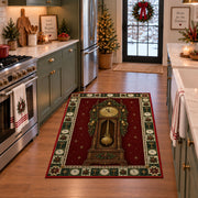 Grandfather Clock with Garland Christmas area rug in a holiday kitchen