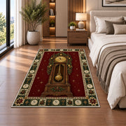 Grandfather Clock with Garland Christmas area rug in a bedroom beside the bed