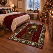Grandfather Clock with Garland Christmas area rug in a bedroom with festive decor