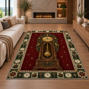 Grandfather Clock with Garland Christmas area rug in a living room with a fireplace
