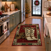 Western Cowboy Boots and Hat Christmas area rug in a holiday kitchen