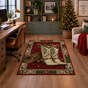 Western Cowboy Boots and Hat Christmas area rug in a home office with a Christmas tree