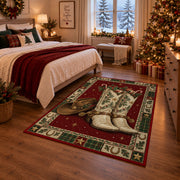 Western Cowboy Boots and Hat Christmas area rug in a bedroom with festive decor