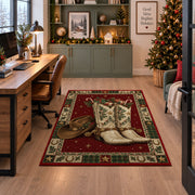 Western Cowboy Boots and Hat Christmas area rug in a home office beside a desk