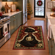 Black Cat in Starry Cape Christmas area rug in a holiday kitchen