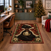 Black Cat in Starry Cape Christmas area rug in a home office with a Christmas tree