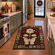 Polar Bear in Santa Coat Christmas area rug in a holiday kitchen