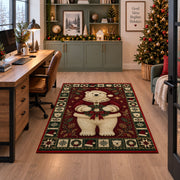 Polar Bear in Santa Coat Christmas area rug in a home office beside a desk