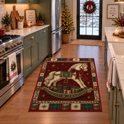 Rocking Horse with Gifts Christmas area rug in a holiday kitchen