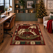 Rocking Horse with Gifts Christmas area rug in a home office with a Christmas tree