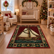 Sailboat with Garland Christmas area rug in a nursery with a crib