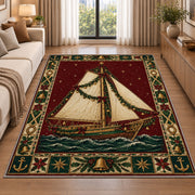 Sailboat with Garland Christmas area rug in a living room beside a sofa