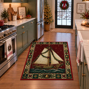 Sailboat with Garland Christmas area rug in a holiday kitchen