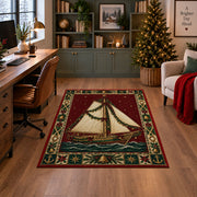 Sailboat with Garland Christmas area rug in a home office with a Christmas tree