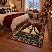 Sailboat with Garland Christmas area rug in a bedroom with festive decor