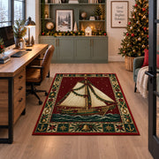 Sailboat with Garland Christmas area rug in a home office beside a desk