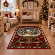 Gilded Snow Globe Christmas area rug in a nursery with a crib