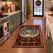 Gilded Snow Globe Christmas area rug in a holiday kitchen