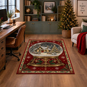 Gilded Snow Globe Christmas area rug in a home office with a Christmas tree