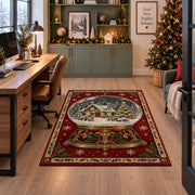 Gilded Snow Globe Christmas area rug in a home office beside a desk