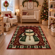 Caroling Snowman Christmas area rug in a nursery with a crib
