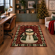 Caroling Snowman Christmas area rug in a home office with a Christmas tree
