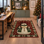 Caroling Snowman Christmas area rug in a home office beside a desk