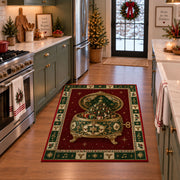 Ornate Music Box Christmas area rug in a holiday kitchen