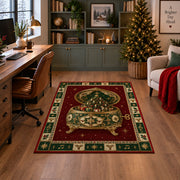 Ornate Music Box Christmas area rug in a home office with a Christmas tree