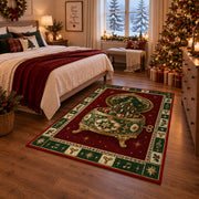Ornate Music Box Christmas area rug in a bedroom with festive decor