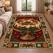Glazed Christmas Fruitcake Christmas area rug in a living room beside a sofa