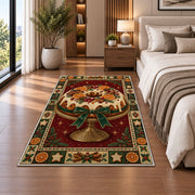 Glazed Christmas Fruitcake Christmas area rug in a bedroom beside the bed