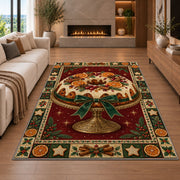 Glazed Christmas Fruitcake Christmas area rug in a living room with a fireplace