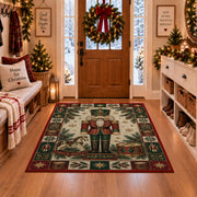 Toy Soldier Nutcracker Christmas area rug in a Christmas-decorated entryway