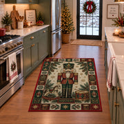 Toy Soldier Nutcracker Christmas area rug in a holiday kitchen