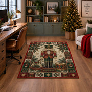 Toy Soldier Nutcracker Christmas area rug in a home office with a Christmas tree