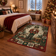 Toy Soldier Nutcracker Christmas area rug in a bedroom with festive decor