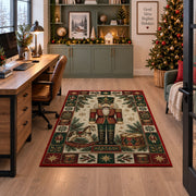 Toy Soldier Nutcracker Christmas area rug in a home office beside a desk