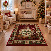 Hot Cocoa Mug Christmas area rug in a nursery with a crib