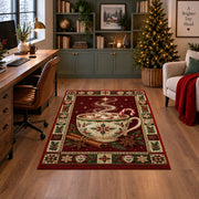 Hot Cocoa Mug Christmas area rug in a home office with a Christmas tree