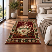 Hot Cocoa Mug Christmas area rug in a bedroom beside the bed